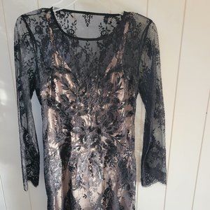 Express lace overlay semi-formal party dress